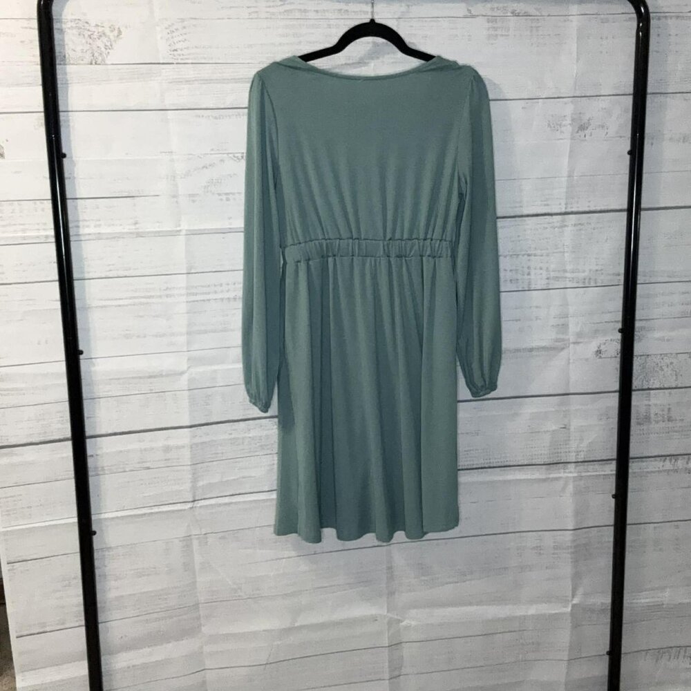 NWOT Green Button Up High Waist Long Sleeve Dress - Picture 6 of 6